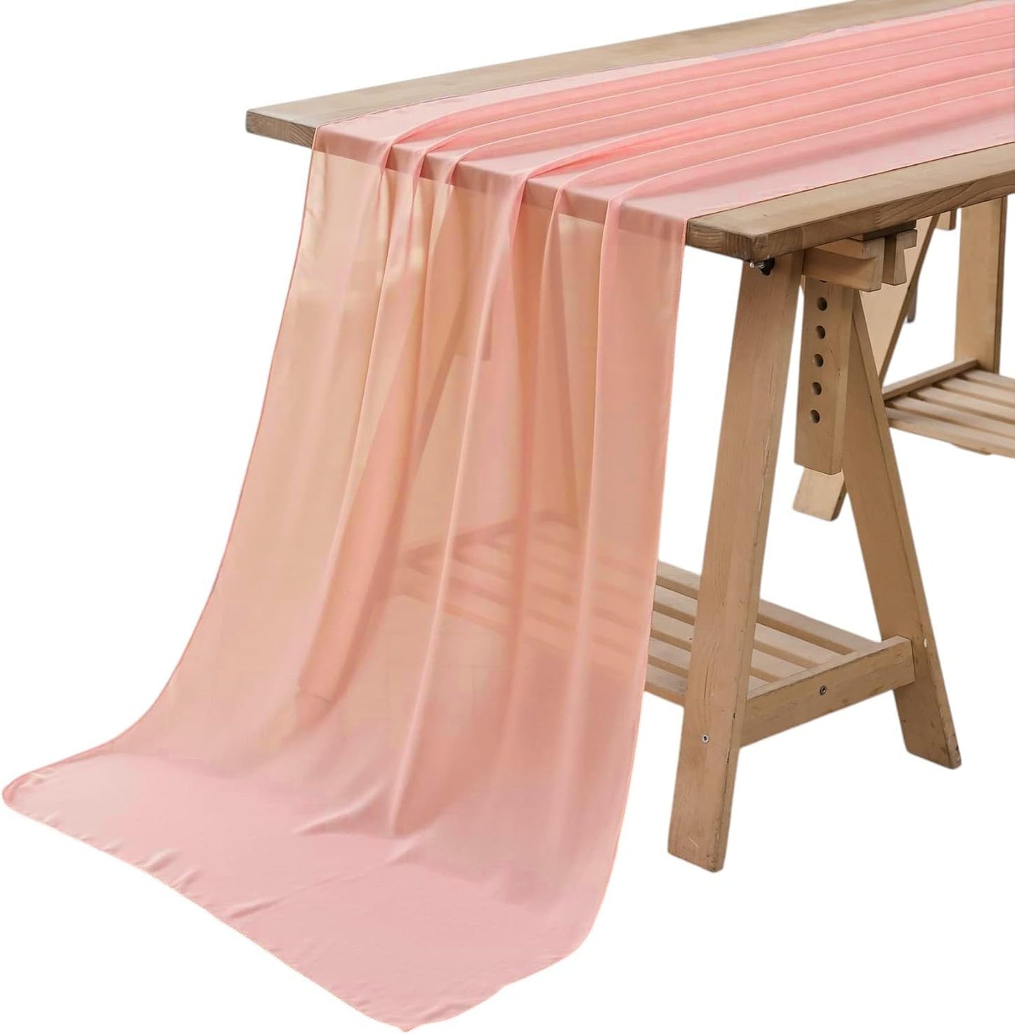 MDS Pack of 2 | Peach | 14ft Chiffon Table Runner 29x170 Inches Long Romantic Rustic Sheer Gauze Runner for Wedding Bridal Shower Birthday Banquets Engagement Spring Easter Boho Decorations