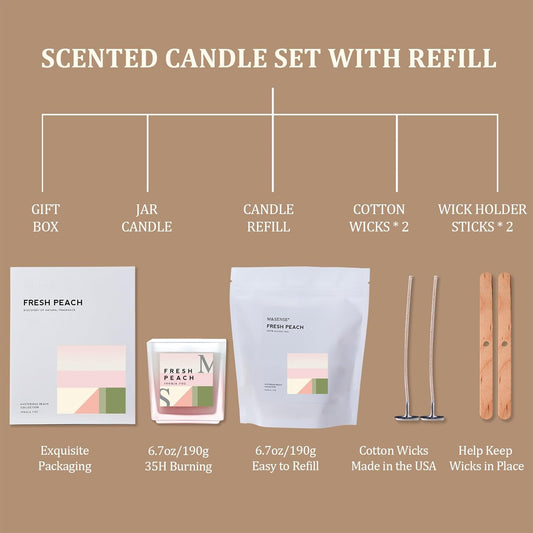 M&SENSE Peach Scented Candles Gift Set with Refills,14.3oz Soy Jar Candle Set Clean Burning Candle Gifts, Up to 80 Hours Long Lasting Aromatherapy Candle for Women Girlfriend Mom Teacher