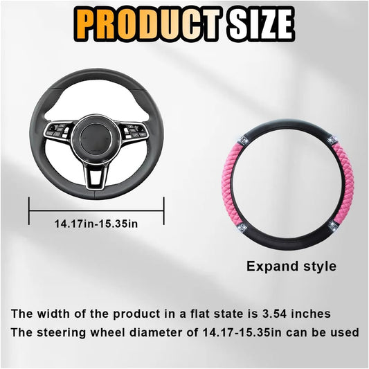 JOYCOURT 15 Inch Bling Soft Leather Car Steering Wheel Cover, Pink | Colorful Rhinestones Design, Auto Elastic Protector for Women Girls, Crystal Diamond Car Accessories for Most Cars, SUVs