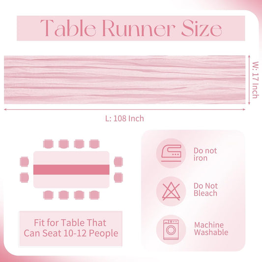 20 Pack Cheesecloth Table Runner - 17x108 Inch Light Pink Boho Gauze Cheese Cloth Table Runners for Baby Bridal Shower Decoration Wedding Party Summer Garden Farmhouse