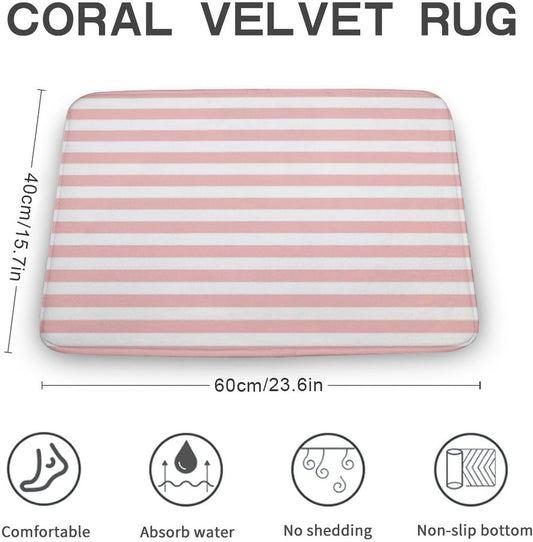 Luxury Elegant Bathroom Rugs, Modern Pink Striped Pattern Bath Mat Non Slip & Absorbent Bath Carpet for Bathroom (16 x 24inch)