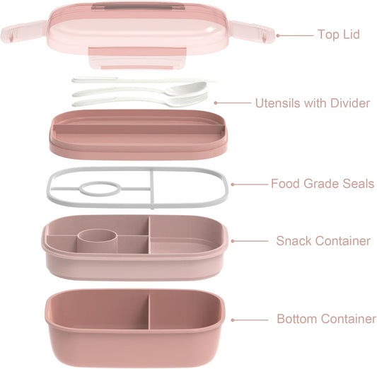 JBGOYON® Bento Lunch Box Set - 3 Stackable Containers for Adults and Kids,lunch box for women- Includes Lunch Bag, Leak-Proof and BPA-Free - Built-in Utensil Set - Dishwasher Safe (Pink)