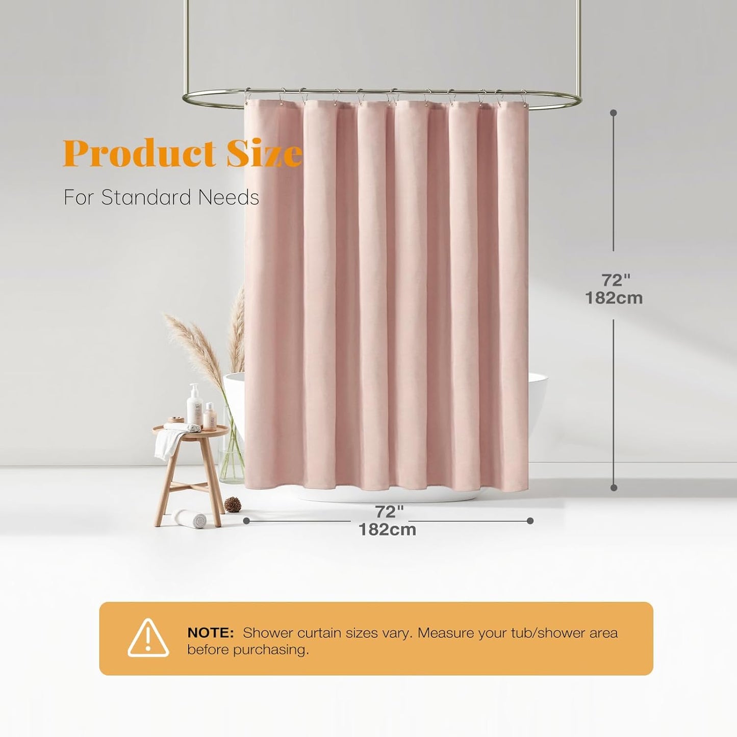 BTTN Blush Fabric Shower Curtain - Linen Textured Weighted Cloth Shower Curtain Set with 12 Plastic Hooks, Machine Washable, Hotel Spa Luxury, Decorative Neutral Bath Curtains for Bathroom, 72x72