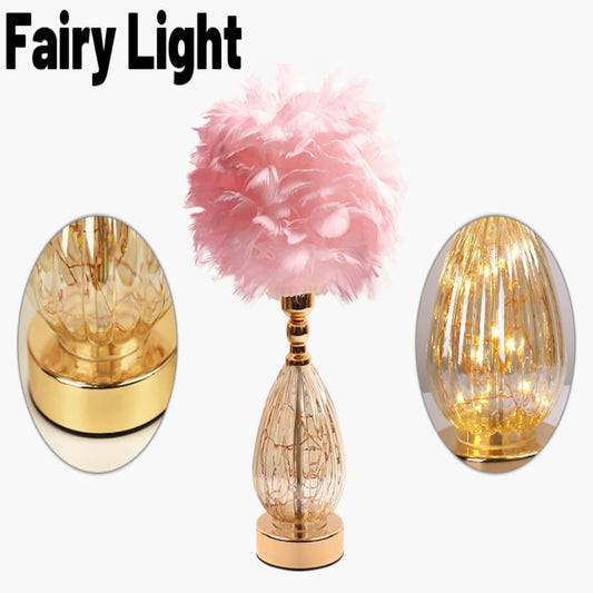 Feather Lamp with 3 Color Temperatures, LED Flicker-Free Soft Illumination, Modern Decor for Bedroom Home Office Desk, Pink