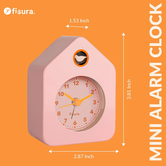 Fisura – Travel Alarm Clock Pink. Silent Analog Clock with Non-Ticking Mechanism, Small Original Vintage-Style Accessory Gift for nightstand. 3.8 x 2.9 x 1.8 in.1 AA Battery.