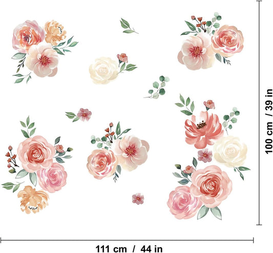 Pink Floral Wall Decals Large Flowers Wall Stickers for Bedroom Living Room Baby Girls Nursery Bedroom Wall Decor