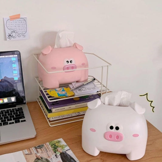 MINGZHE Cute Tissue Storage Box,Unique Napkin Holder Home Improvement Supplies,Pig Shaped Decorative Towel Napkin Container Case for Tabletop,for Living Room Office Car(Pink)