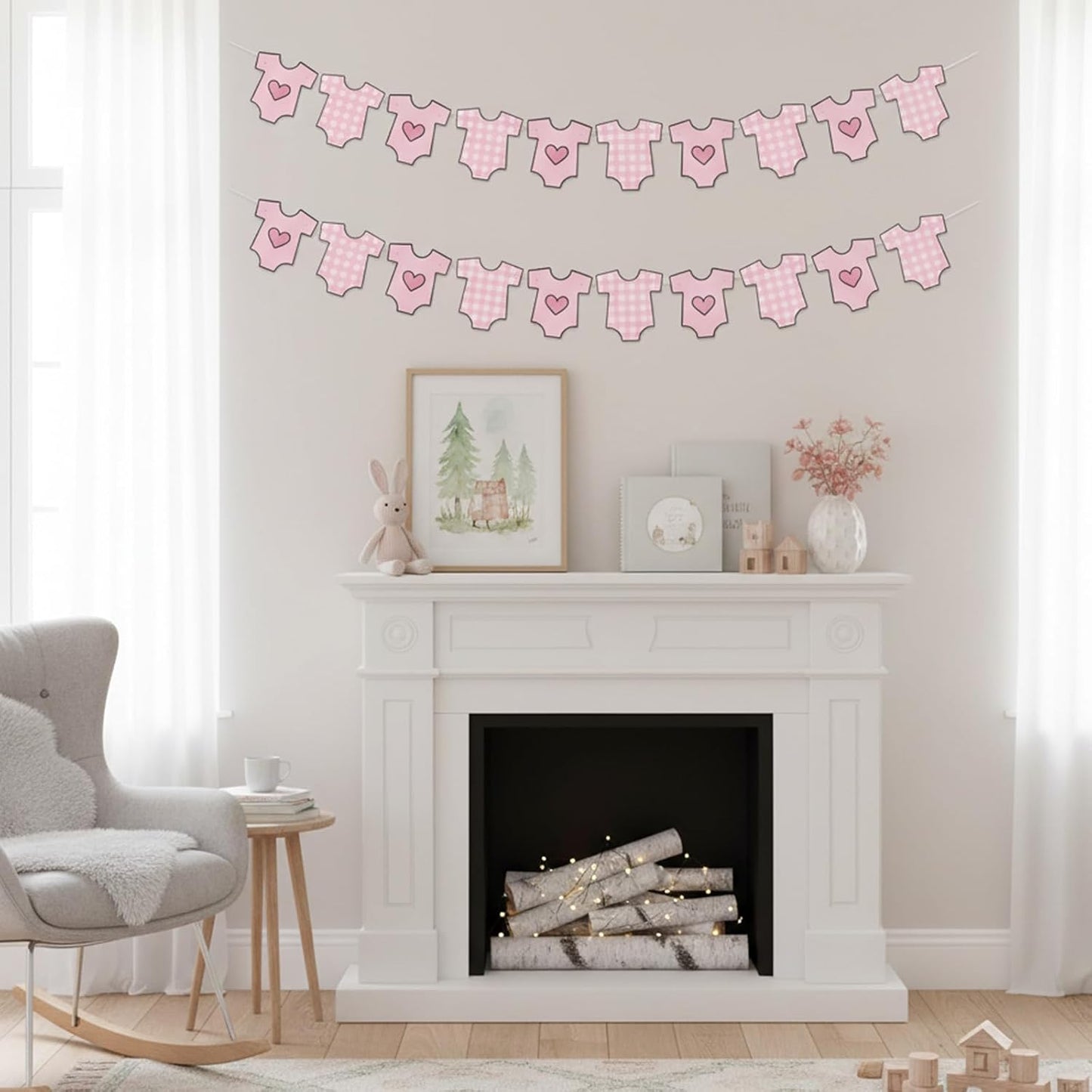 4 Pack Baby Shower Banner, Bodysuit Pink Baby Shower Decorations for Girl, Boy Girl Pink Bodysuit Banner Paper Garland Party Decor Supplies for Birthday Baby Gender Reveal Decorations Photo Props