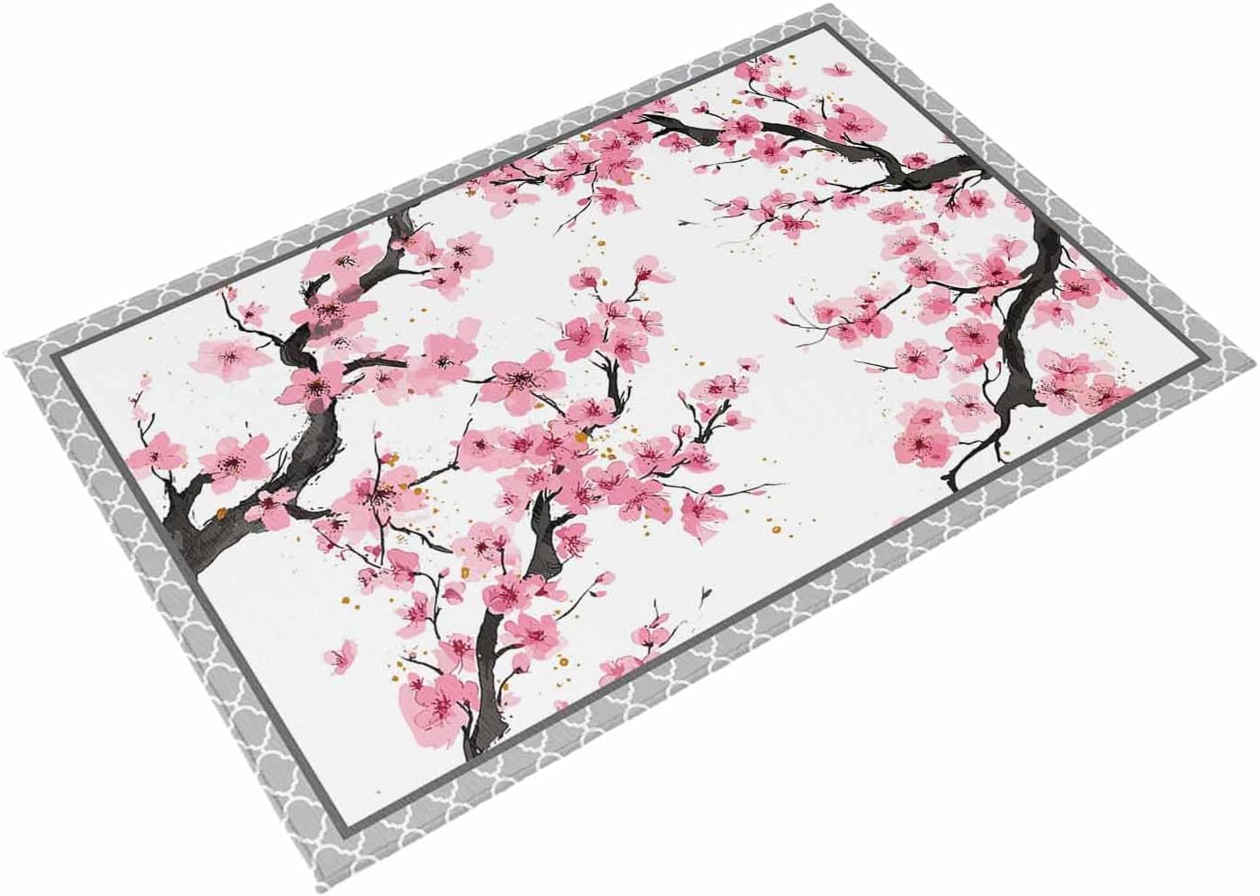 Outdoor Rug 4' x 6', Spring Pink Flowers Large Carpet Area Rugs for Patio, RV, Deck, Botanical Peach Blossoms Floral Water Absorption Camping Rug, Lightweight Washable Rugs Runner