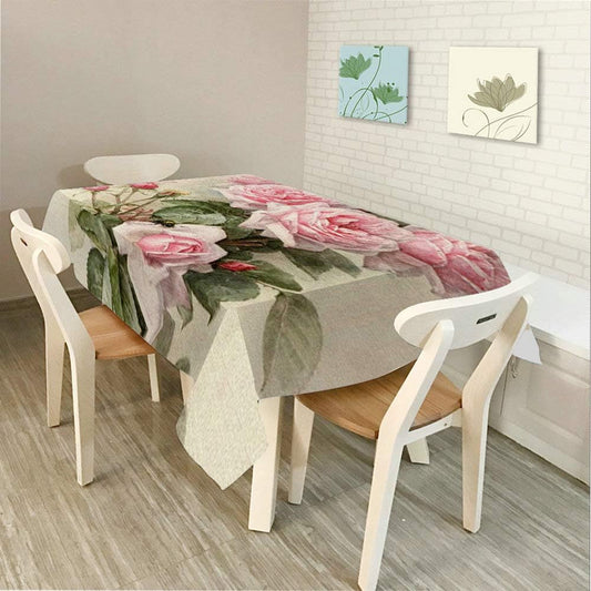Moslion Decorative Rectangle Table Cloths Vintage Shabby Chic Pink Rose Floral Tablecloth Table Cover for Dining/BBQ/Picnic/Coffee Table 60 X 90 Inches