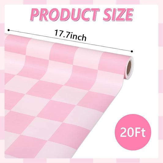 Pink Checkered Bulletin Board Paper Roll Retro Pastel Pink Bulletin Board Background Paper Back to School Classroom Decor Poster for Art Craft DIY Project Home Office Girls Party Supplies 17.7inx20ft
