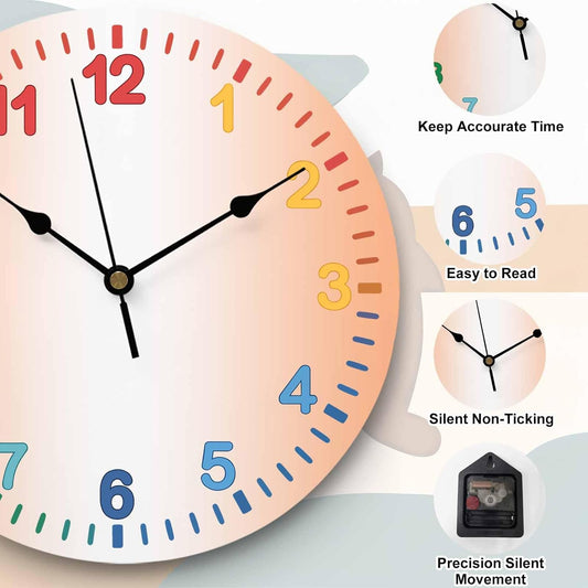 LooPoP Wall Clock Ombre Coral Pink White Clocks PVC Silent Non-Ticking Battery Operated Colorful Teaching Gradient Color Round Clock for Kids Room Living Room Bedroom Office School Wall Decor 14 Inch