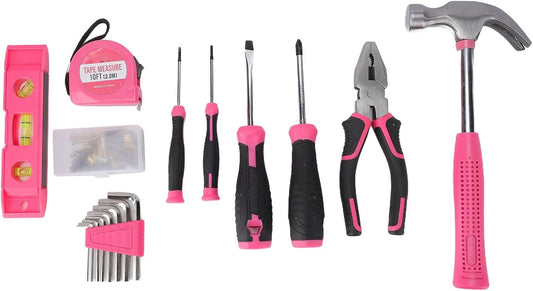 Greensen 18 Piece Pink Tool Set for Women Home Repair with Carbon Steel Tools Ergonomic Handles Portable Case Beginner Complete Hand Tools Kit Household Maintenance DIY Projects (18Pcs)