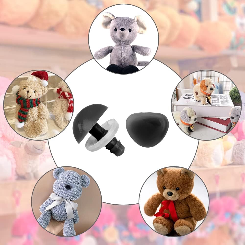 SUPERFINDINGS 130pcs 5 Sizes Plastic Safety Noses with Washer Triangle Animal Doll Nose Black and Pink Craft Amigurumi Nose Sets for Doll Puppet Bear Plush Crochet Projects DIY Animal Making