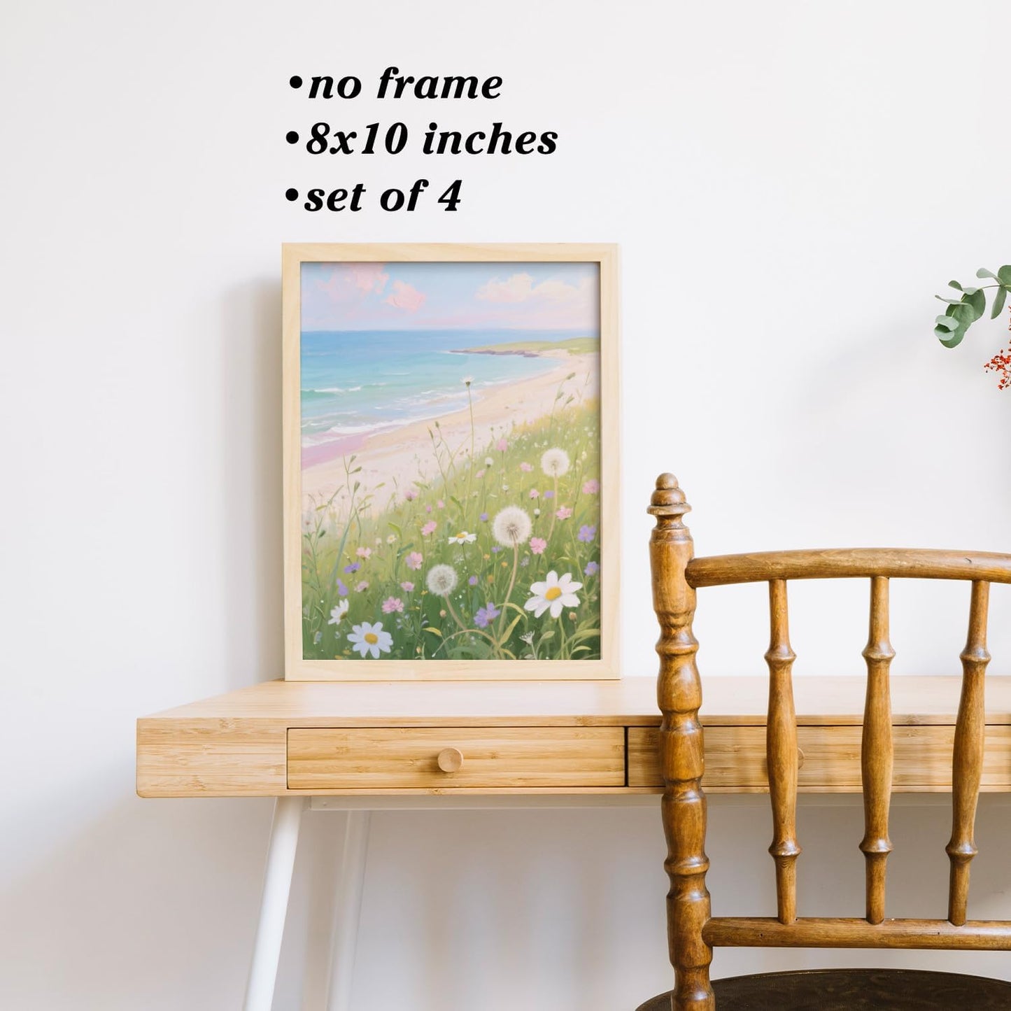 Boat Wades Pastel Fantasy Pink Coastal Wall Art Prints Set of 4, Summer Sunset Beach Landscape Sailboat Wildflower Posters Pictures Wall Decor for Beach House Home Office, 8x10 Unframed