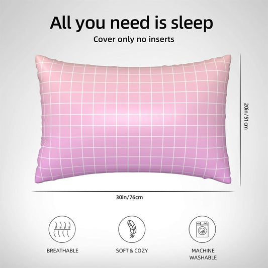 Pink Peach Ombre Grid Print Satin Pillowcase for Hair&Skin, 20x30 Inches Satin Pillowcase with Zipper, Similar to Silk Pillow Cases, Pillow Cases Queen Throw Pillow Covers