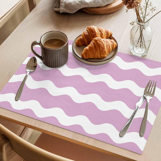 Pink and White Stripes Placemat Set of 6 Non-Slip Placemats for Dining Table Sea Wave Washable Table Mats, Heat Resistant Kitchen Table Mats for Party, Dining Room & Home Decor