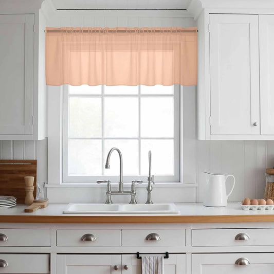 Peach Fuzz Sheer Valances for Windows Coral Solid Color Semi Sheer Kitchen Valance Rod Pocket Small Voile Window Curtains for Living Room Bedroom Laundry 42 x 18 Inch