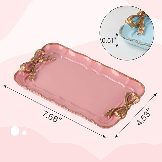 IBWell Resin Aesthetic Room Décor Pink Jewelry Tray Cute Home Decor Aesthetic Trays for Decor Girly Room Décor