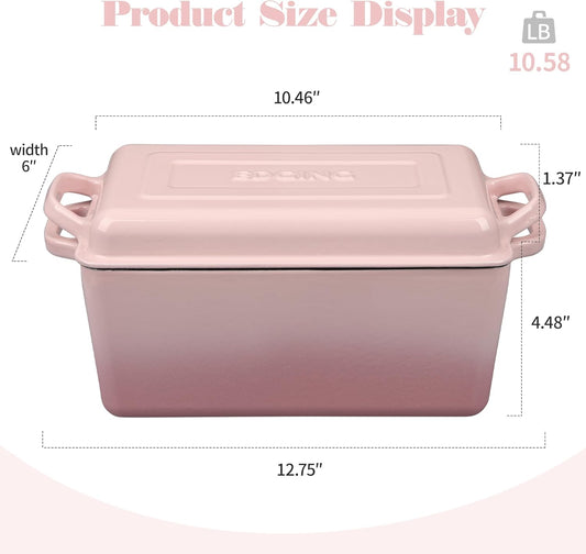EDGING CASTING Enameled Cast Iron Dutch Oven, Oblong Bread Oven for Sourdough Bread Baking, Baking Pan, Dual Handles, Oven Safe, 4 Quart, Pink