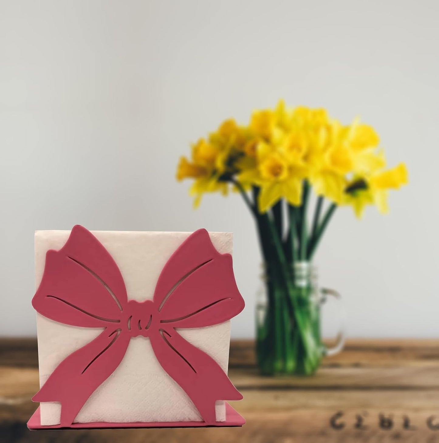 Pink Napkin Holder for Table - Decorative Bow Design Napkins Holder for Paper Napkins, Elegant Restaurant & Dining Table Accessory, 4.7 x 4 Inches (Rose Pink)