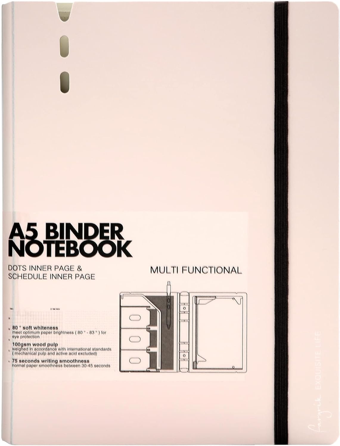 CAGIE A5 Binder 6 Ring Notebook with Dividers Refillable Planner Binder with Pockets, Refill Paper Include Planning Square Ruled and Dotted Pages, 6.89 x 9.25 In, (Pink, A5 Daily&Dot Page)