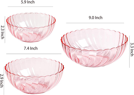WAIT FLY Acrylic Salad Mixing Bowls Party Snack Bowls Serving Bowls for Candy Dessert Chips Fruits-Pink-3 PCS