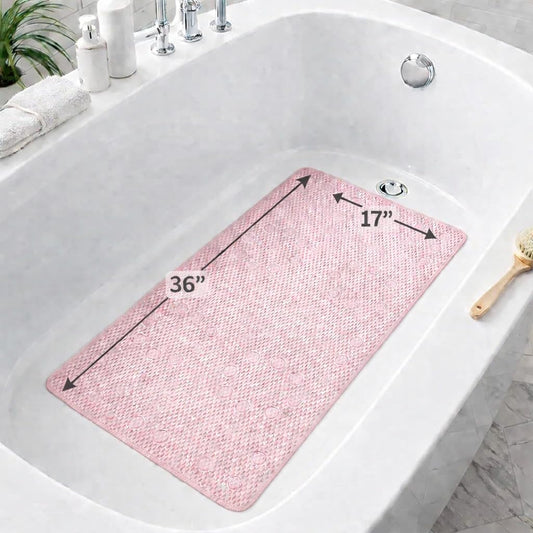 Bathtub Mat Non Slip, Bath Mat for Tub Non Slip, Tub Mat Extra Large 36 x 17 in, Bathtub Mat with Suction Cups & Drain Holes, Soft Foam, Machine Washable, Pink
