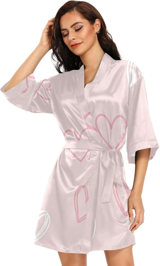Valentine's Pink Heart Womans Bathrobes Classic Night Shirt Woman for Hospital