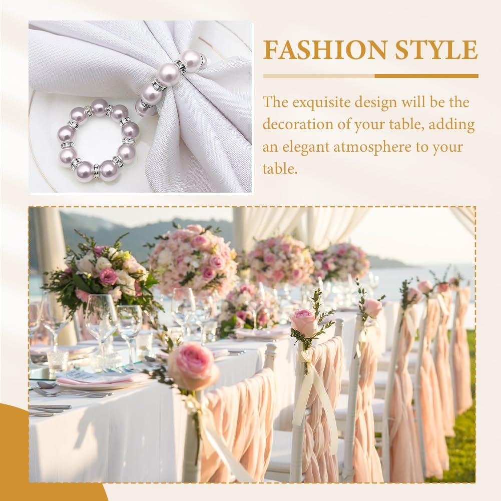 20Pcs Pearl Napkin Rings, Pink Beaded White Silver Round Buckles, Set of 6, Wedding and Formal Dinner Table Decor (20, Pink)