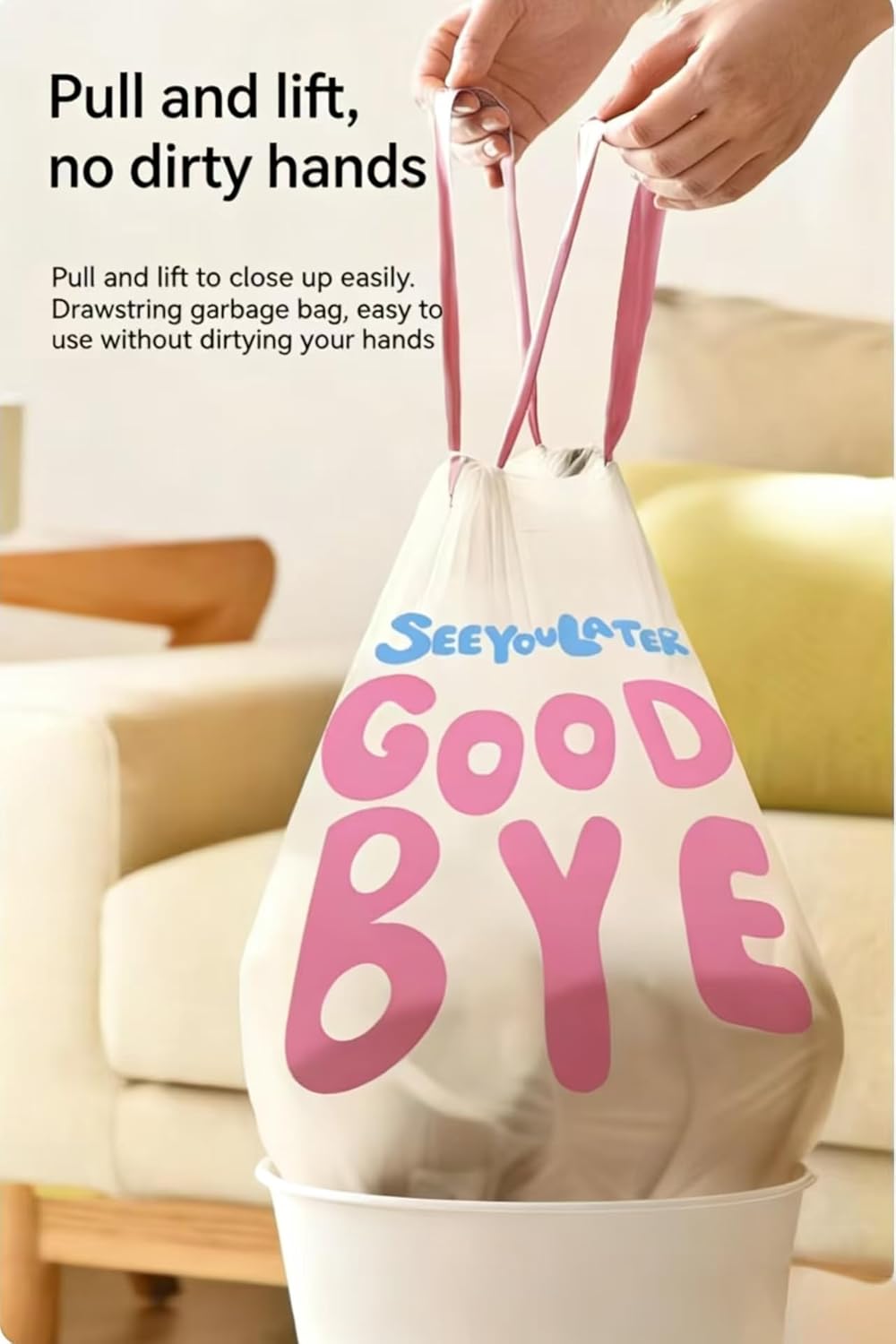 SeeYouLater 4 Gallon Trash Bags 150pcs Drawstring Tearing-Free for Bathroom Office Home Bedroom Trash Can with Pink Blue Alphabet Garbage Basket Bags
