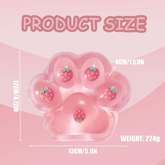 Large Cat Paw Pink Squeeze Toys 5 inch Cute Strawberry Squishies Paw Super Soft Squishies Fidget Toys Stress Relief Fidget Toys for Party Favors Relieve Anxiety Toys for Kids Adults