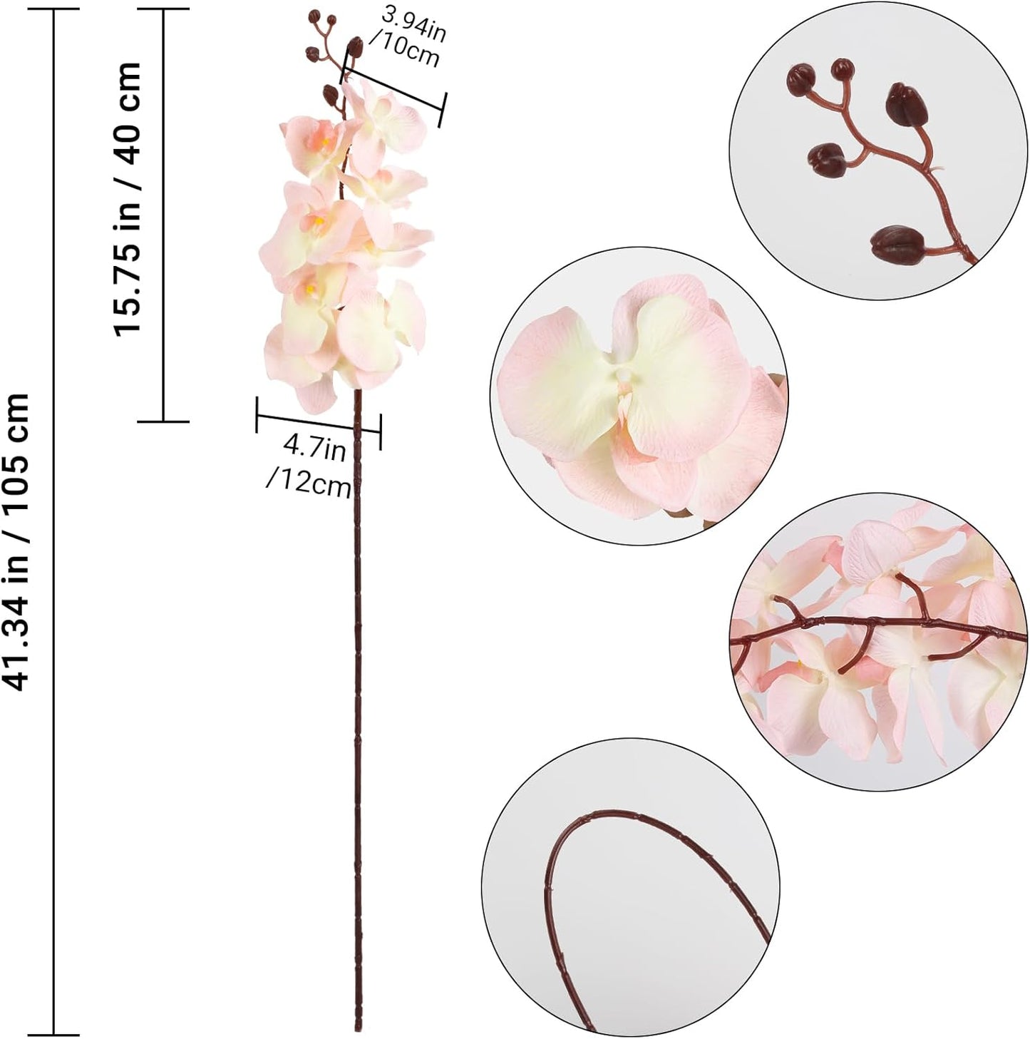 41.34" Orchid Artificial Flowers 6PCS Velvet Silk Faux Orchids Long Stem Artificial Flowers for Tall Vase for Home Wedding Party Decoration(Peach)