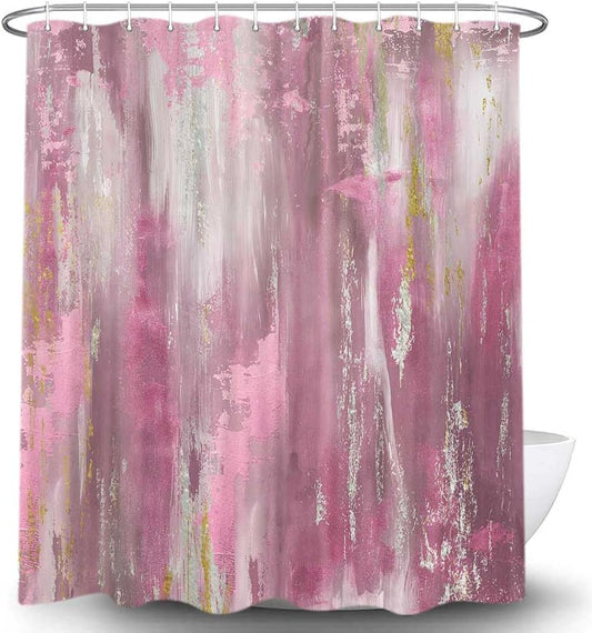 Abstract Pink Gold Shower Curtain, Modern Neutral Marble Boho Ombre Minimalist Chic Art Shower Curtain for Bathroom, Hot Pink Grey Gray Fabric Bathroom Bathtub Curtain with 12 Hooks, 47X64IN