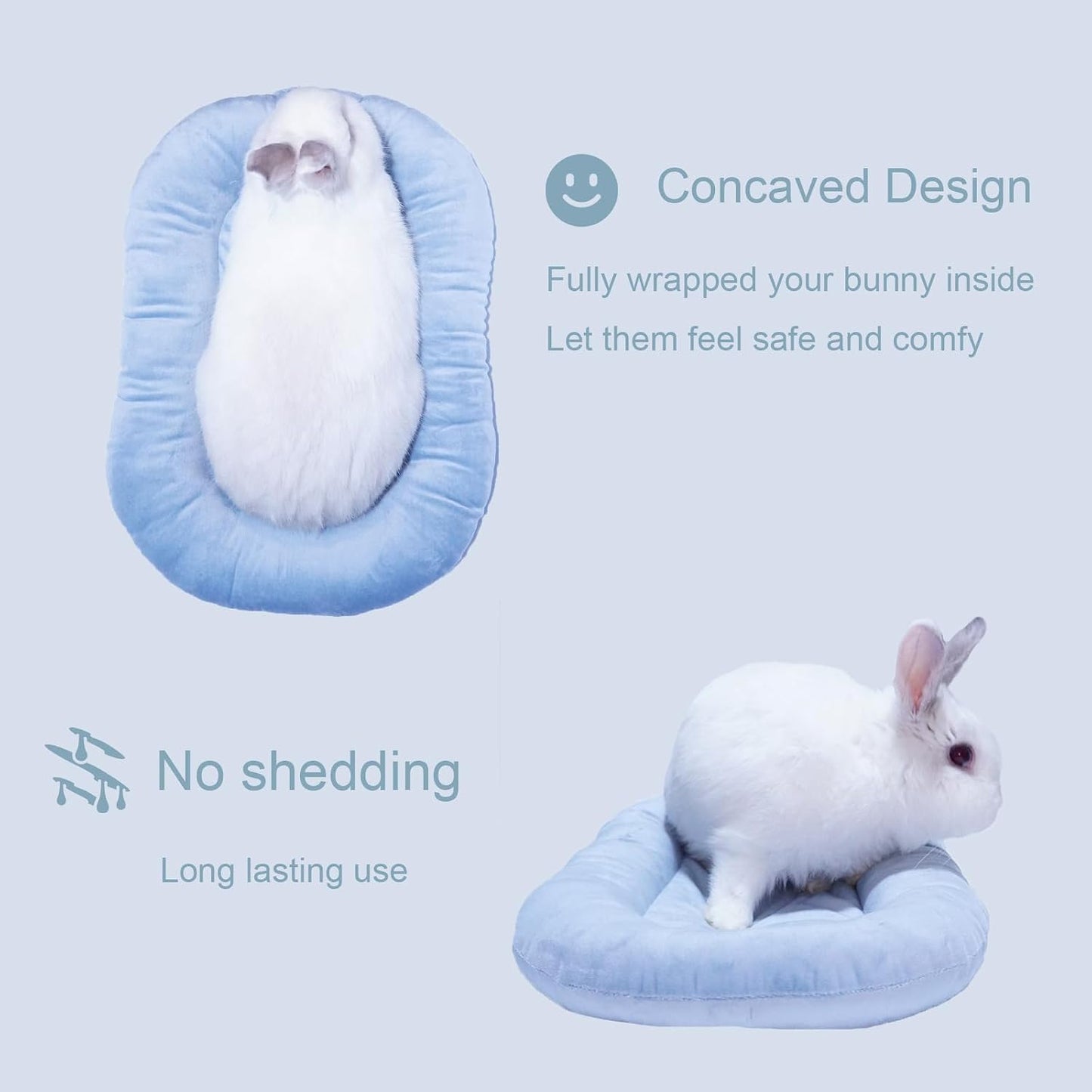 15.7’’×12.2’’ Cozy Bunny Bed for Rabbits Indoor, Soft Concave Oval Beds for Small Animal, Washable Plush Mat for Bunnies, Guinea Pigs,Rabbit,Pink