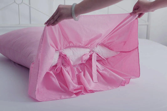 2-Pack Pink Pillow Cases Shams Covers with Long Ruffles Mermaid Fishtail Pure Cotton King Size 20"X36" Boudoir