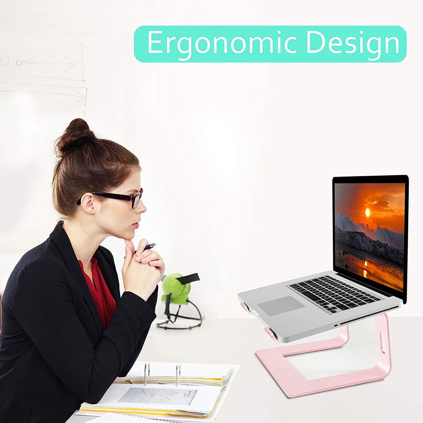 Orionstar Ergonomic Laptop Stand, Premium 5mm Aluminum Riser for 10-15.6 Inch Notebook Computer, Tool-Free Detachable Elevator Holder for Desk Office, Sturdy Riser for Eye-Level Neck Relief (Pink)