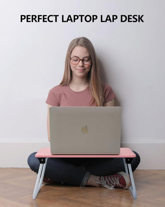 Portable Lap Desk Bed Desk Lap Table Bed Table, Laptop Stand Breakfast Serving Tray, Foldable & Lightweight Mini Table, Lap Tablet Desk for Sofa Couch Floor - - Pink