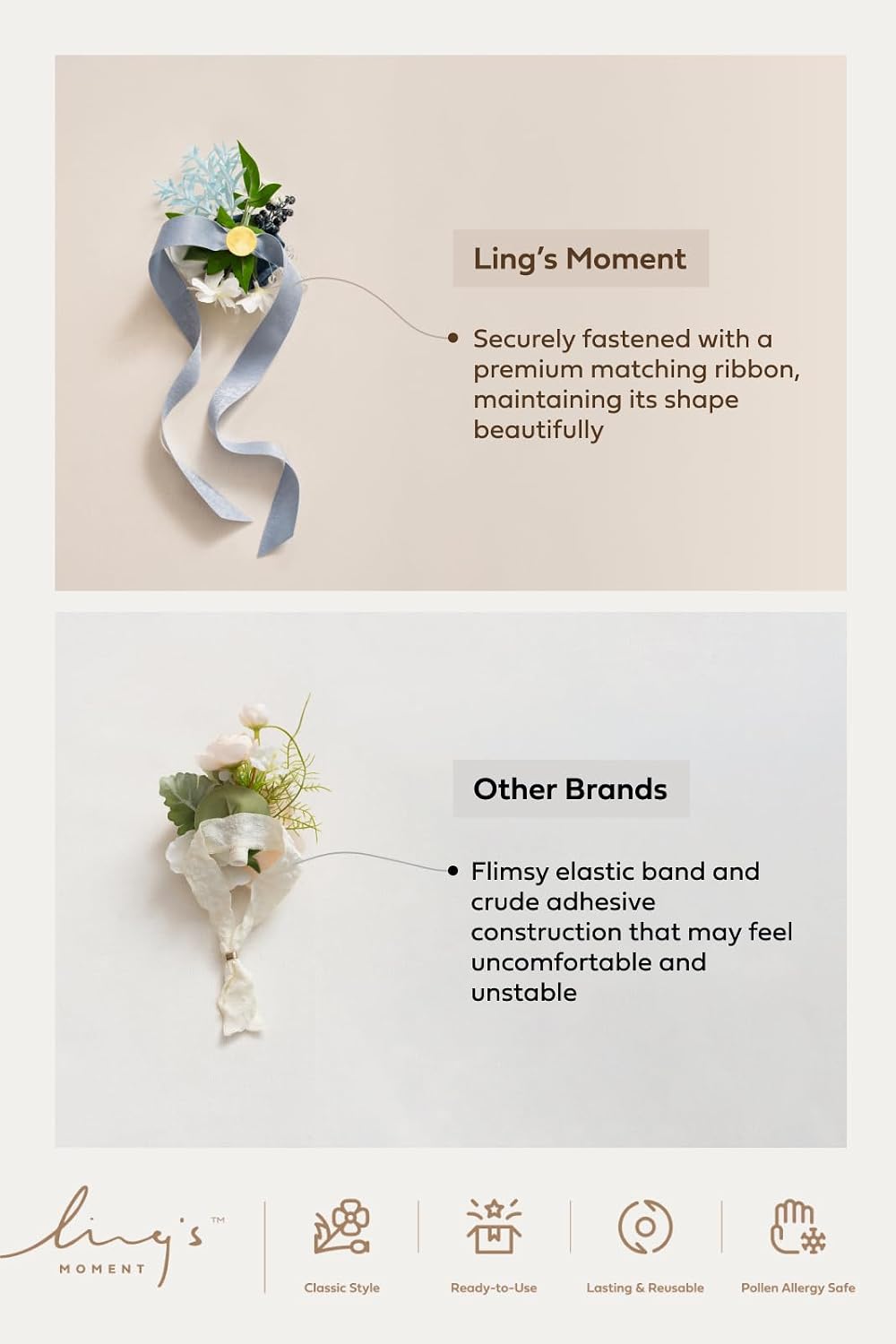 Ling's moment 6pcs Wedding Wrist Corsage Artificial Flowers, Girl/Mother Homecoming Prom Corsages Wristlet Décor, etc. Peach Pink