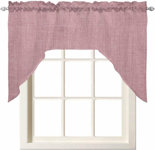 Vintage Nude Pink Kitchen Valance Swag Window Curtain Set for Small Window 36 Inches Length, Farmhouse Retro Solid Color Linen Texture Rod Pocket Light Filtering Window Treatment Swag