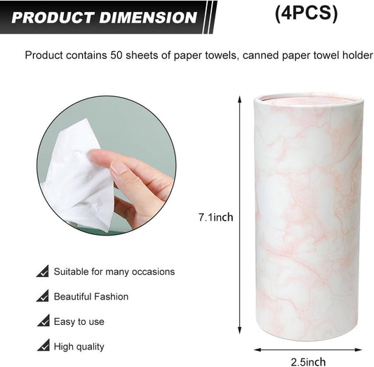 DXNQ 4 PCS Car Tissues Holder, Car Cup Holder Refillable Travel Tissues Tube with Facial Tissues, Portable Cylinder Round Tissue Boxes Container Decor for Car Office Home (Marble Pink)