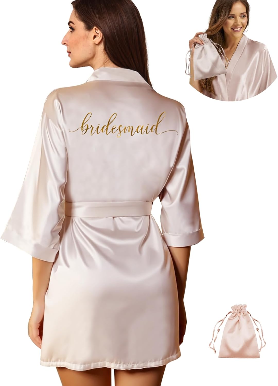 WJing Yi Jia 2Pcs Womens Satin Bridesmaid Robes Silky Wedding Bridal Bride Robe Gown Kimono
