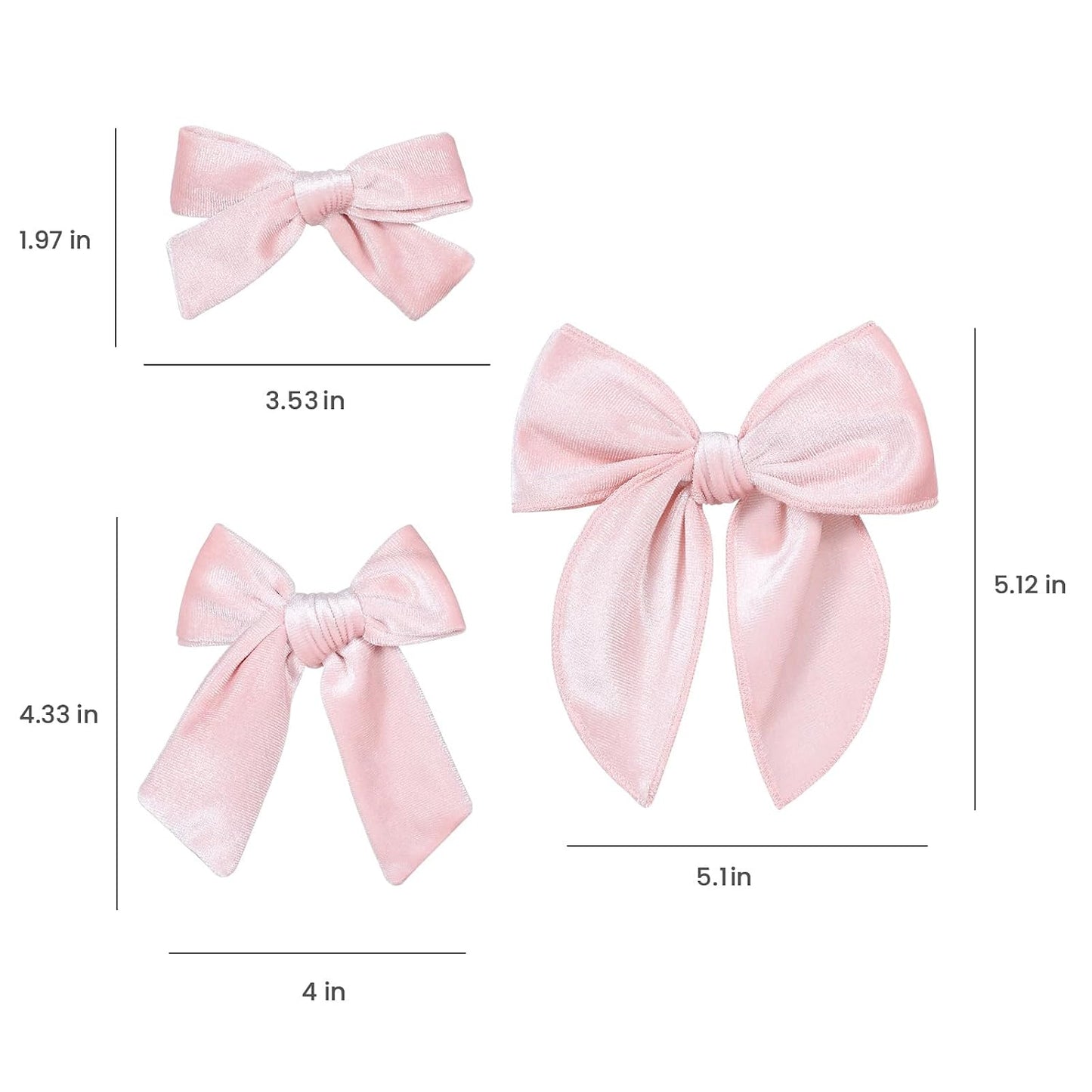 Velvet Hair Accessories 6pc 5"& 3.5"&4" Handmade Light Pink Knot Bows Ponytail Alligator Clip for Teen Toddler Girls Women Birthday Tutu Valentines Party Dress Decor Accessory Gift
