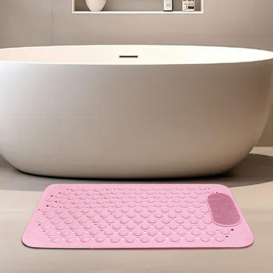 Bath Tub Shower Mat, 27x14 inch Non Slip Bathtub Mat with Suction Cups, Anti Slip Shower Mat with Drain Holes Suction Cups,Shower Foot Scrubber Mat, Foot Massage BathMat (Pink)