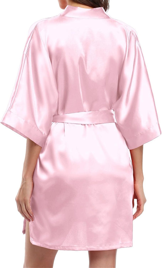 Giova Women's Satin Robe Bride & Bridesmaid Wedding Party Bathrobe Short Kimono Gown