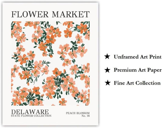 Bestbuddy Pet 8X10 Unframed Delaware Peach Blossom State Flower Market Art Print Poster Home Office Wall Decor FM8