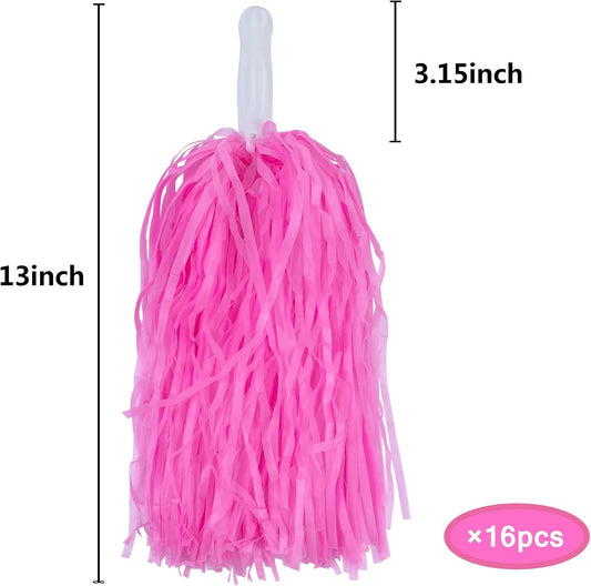 16PCS Cheerleading Pom Poms Metallic Foil Plastic Pom Poms with Baton Handle for Game Sports Squads Dancing Party Football Basketball Club Spirit Sports Stage Performance Celebration