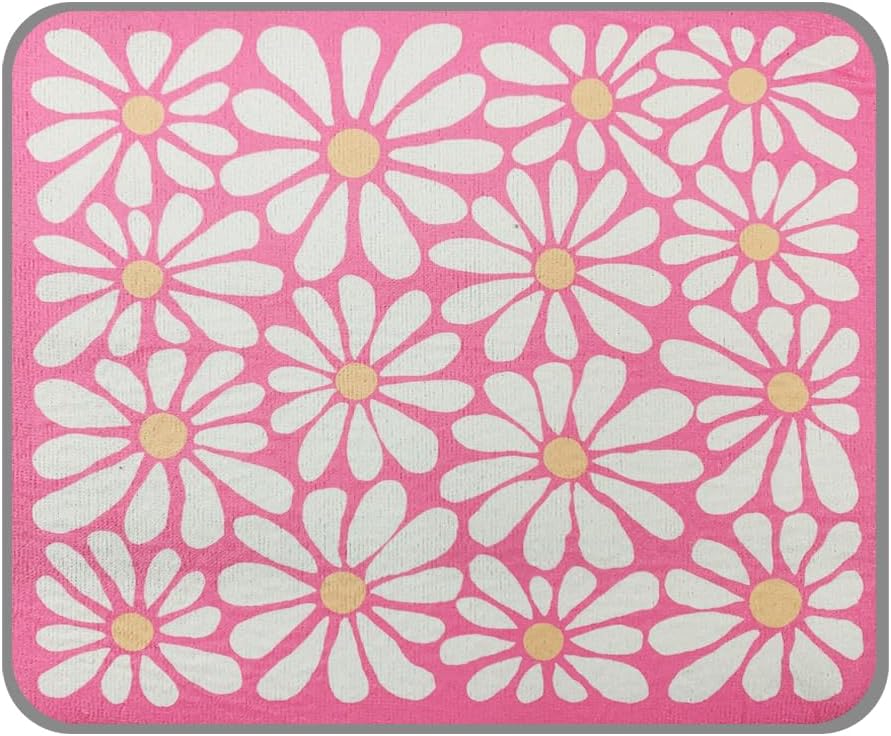 SHIYUE Dish Drying Mat for Kitchen Counter Super Absorbent Spring Kitchen Decor Microfiber Drying Matainers Rack Fast Pad Dish Drainer Mats(Pink Flower,16''x18'')