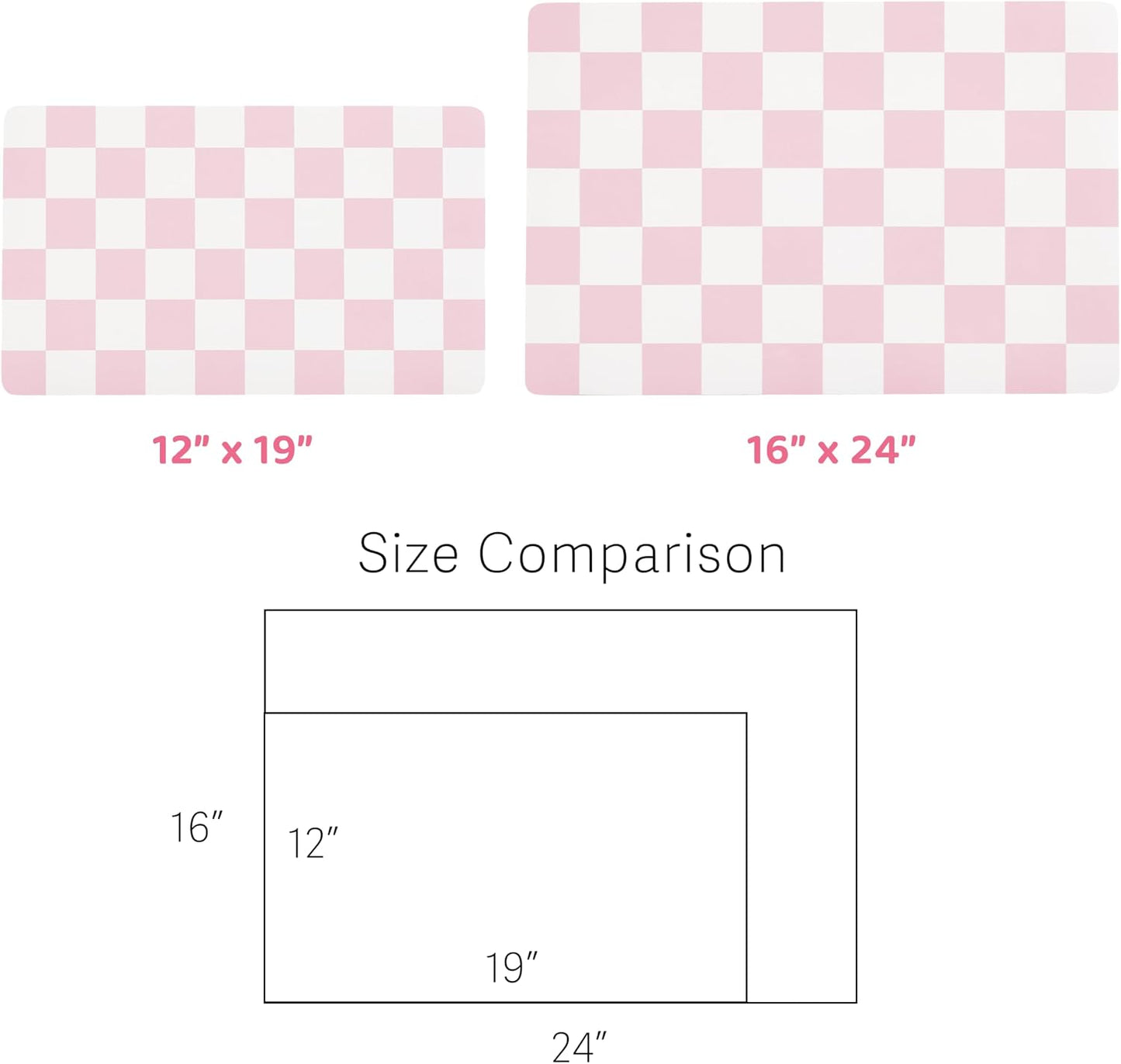Checkered Dog Feeding Mat, Absorbent Mats for Dog Food and Water Bowl, Dispenser, Retro Aesthetic Cute Pink Checkerboard Pet Placemat for Dogs, Cats, Puppy Accessories, 12" X19”