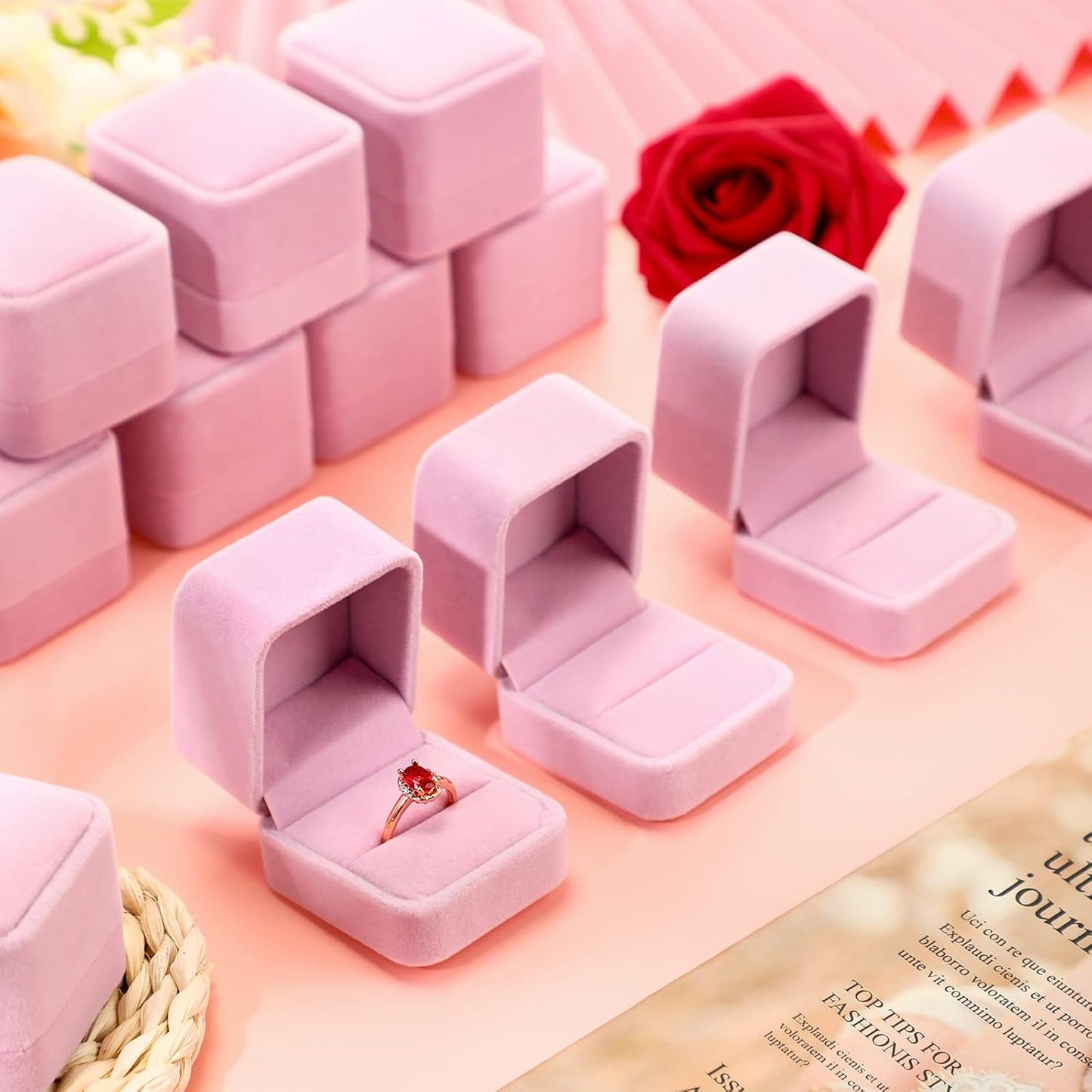 Zhanmai 12 Pcs Velvet Ring Box Jewelry Box Earring Jewelry Case Gift Boxes for Women Wedding Anniversary 2.12 x 1.77 x 2 Inch(Pink)